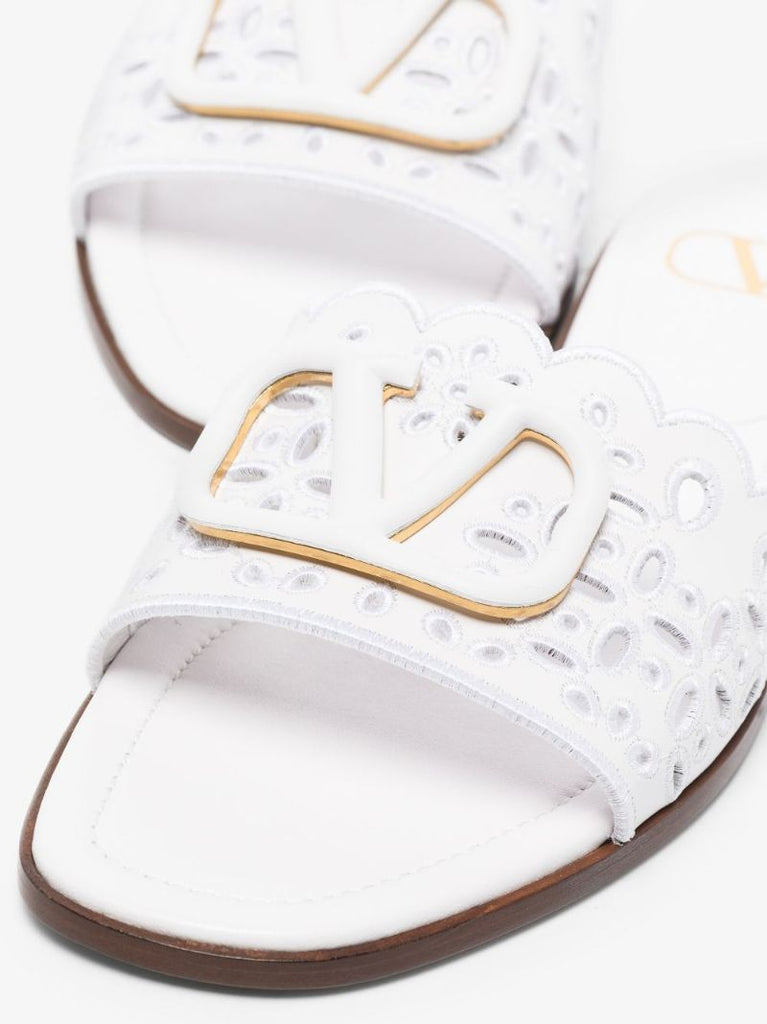 White Vlogo Broderie Anglaise Leather Sandals