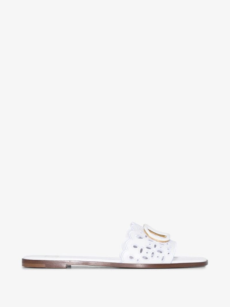 White Vlogo Broderie Anglaise Leather Sandals
