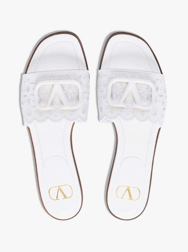 White Vlogo Broderie Anglaise Leather Sandals