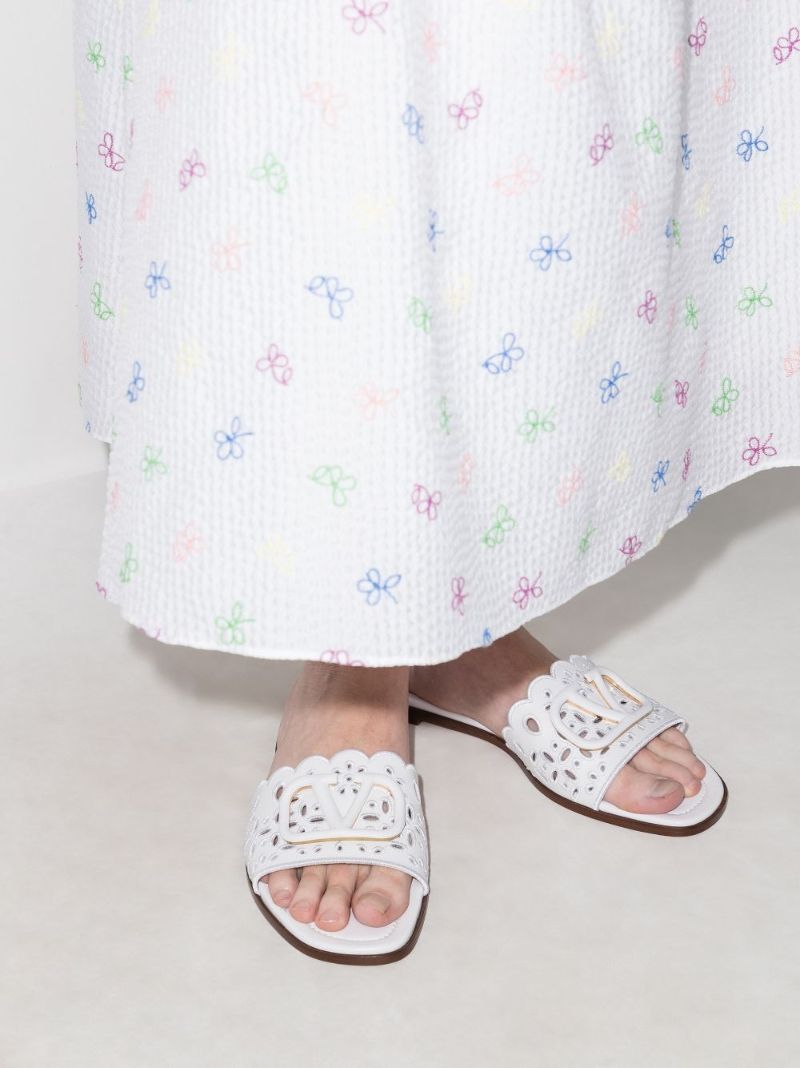 White Vlogo Broderie Anglaise Leather Sandals