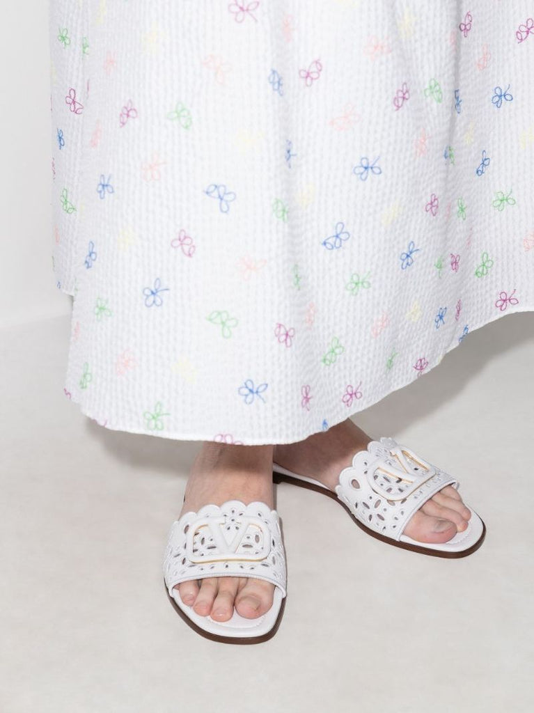 White Vlogo Broderie Anglaise Leather Sandals