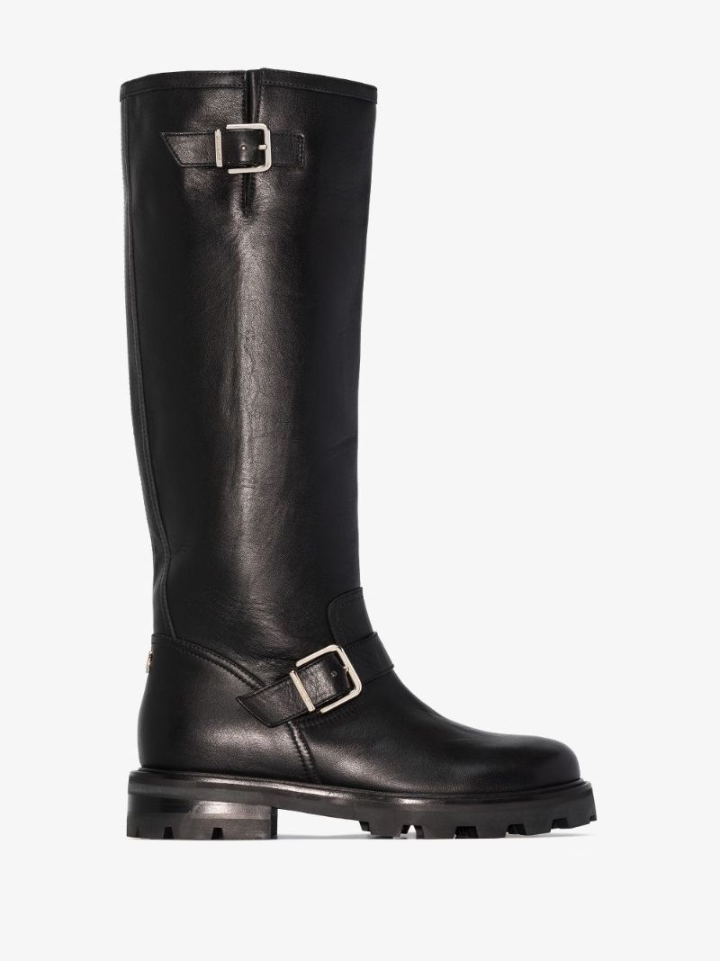 Black Biker Ii Knee-high Leather Boots