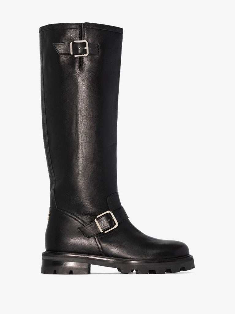 Black Biker Ii Knee-high Leather Boots