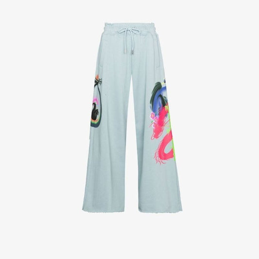 Dragon Print Wide Leg Track Pants