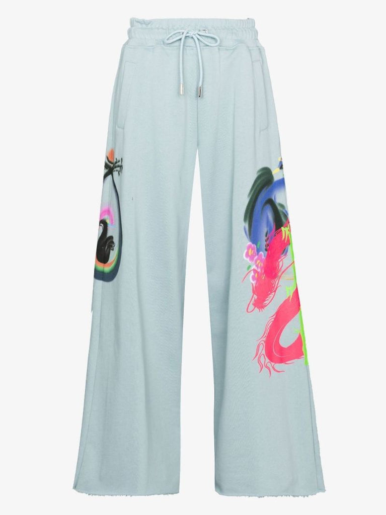 Dragon Print Wide Leg Track Pants