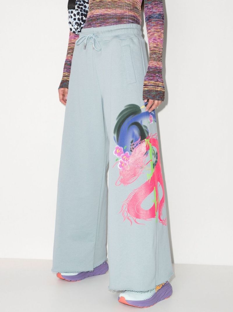 Dragon Print Wide Leg Track Pants