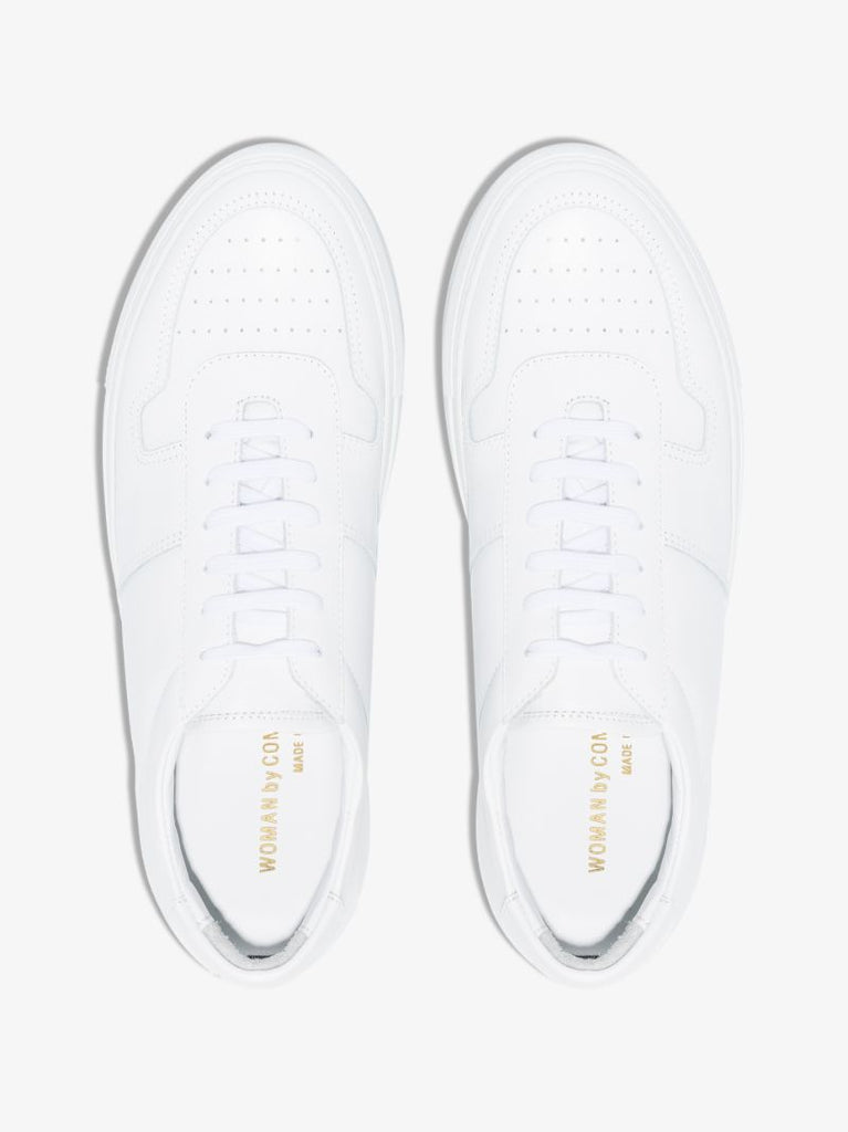 White Bball Low Top Leather Sneakers