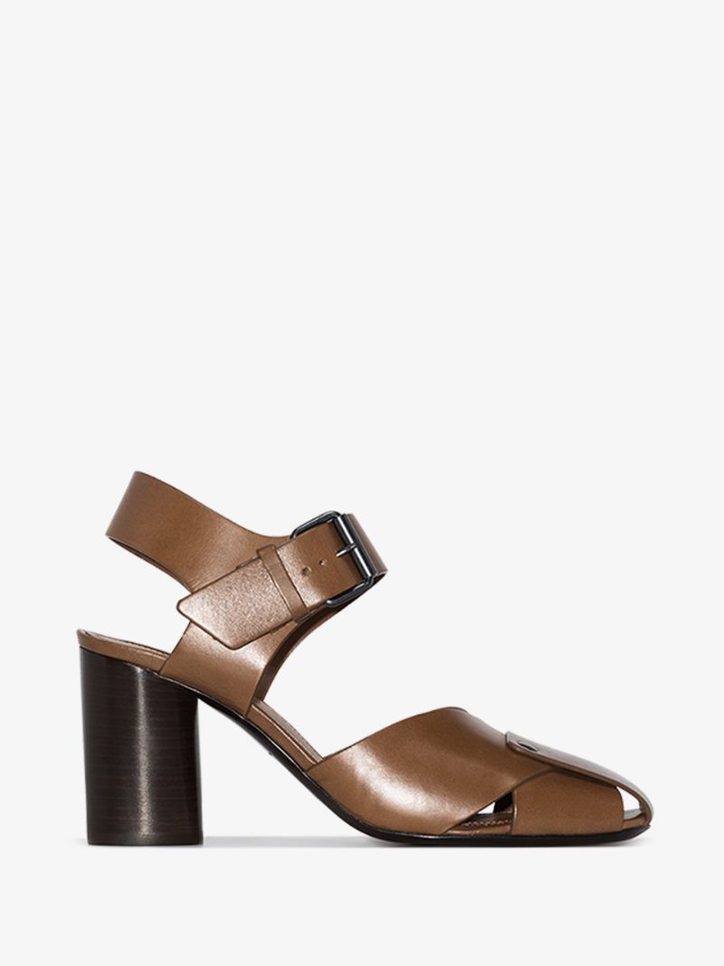 Brown 90 Cutout Leather Pumps
