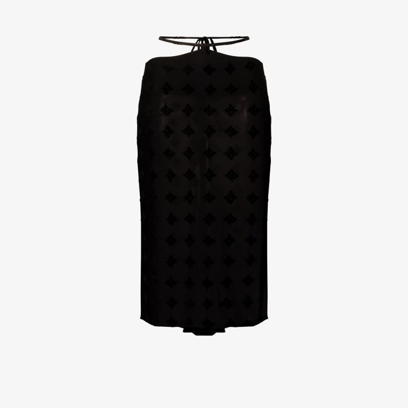 Tie Waist Monogram Midi Skirt