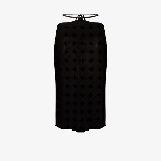 Tie Waist Monogram Midi Skirt