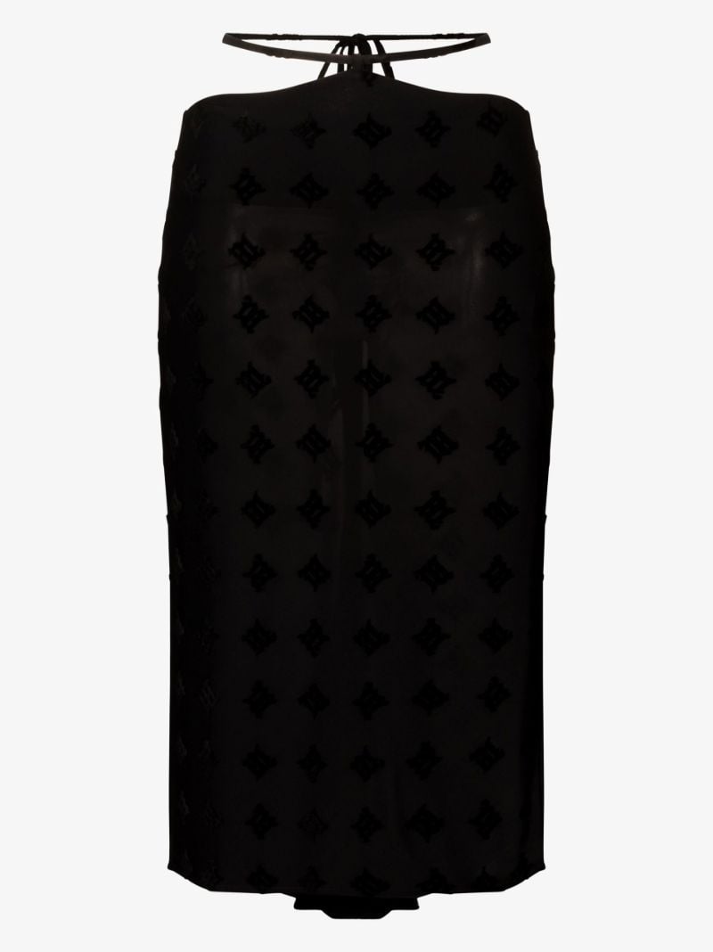Tie Waist Monogram Midi Skirt