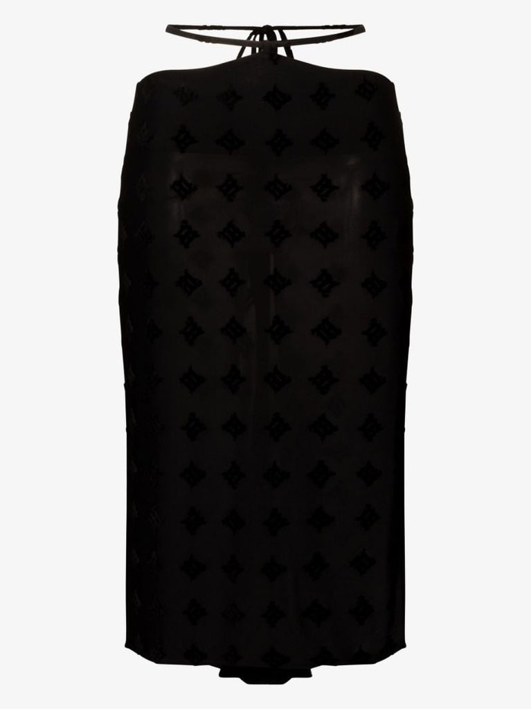 Tie Waist Monogram Midi Skirt