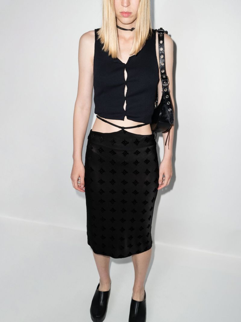 Tie Waist Monogram Midi Skirt