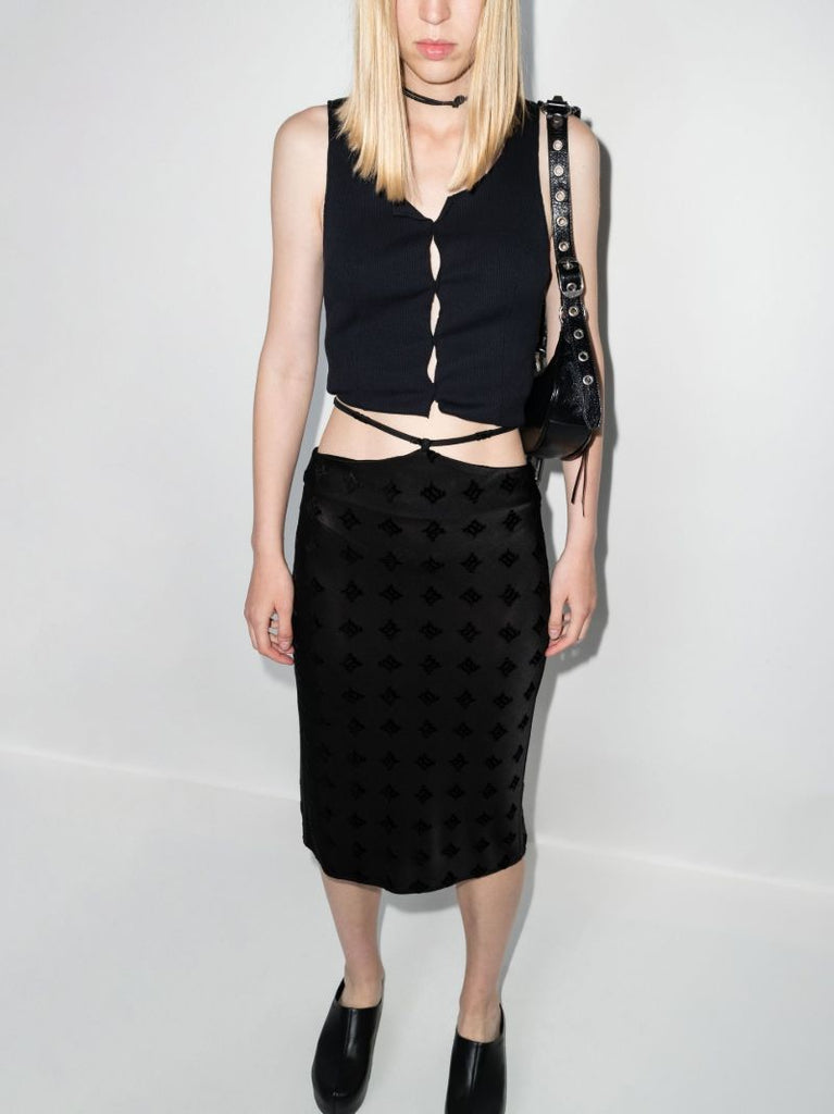 Tie Waist Monogram Midi Skirt