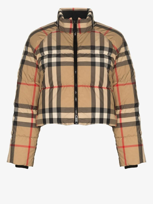 Cropped Check Puffer Jacket