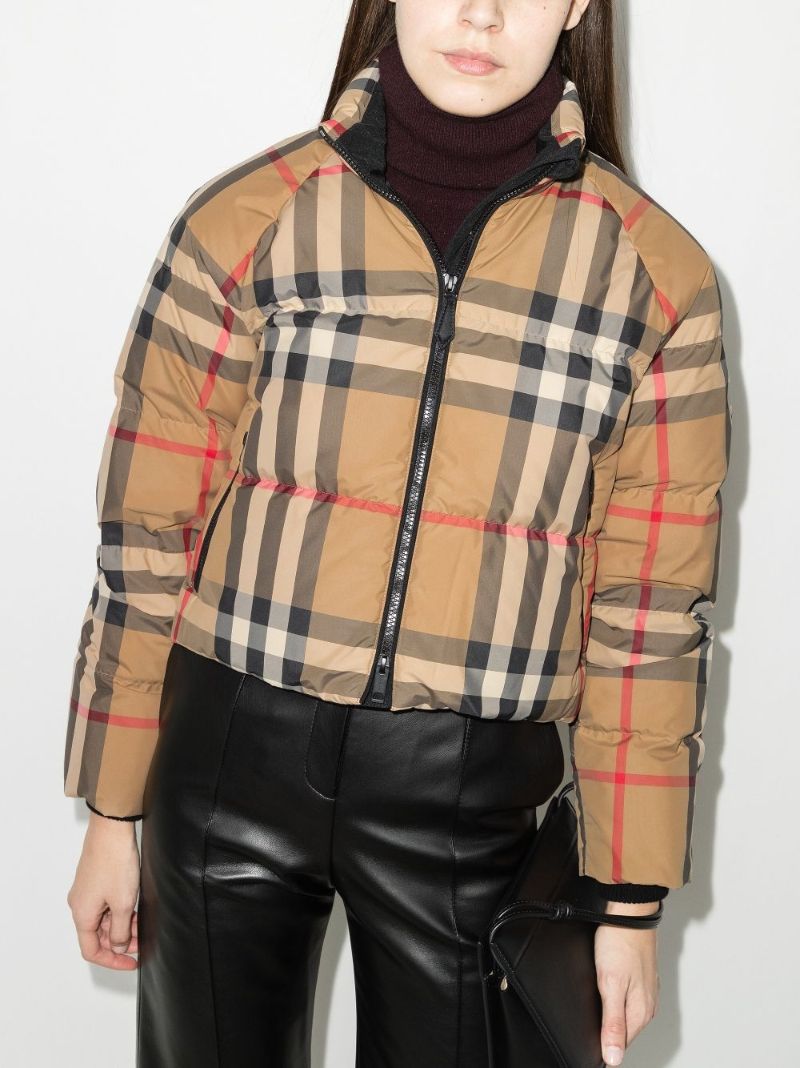 Cropped Check Puffer Jacket