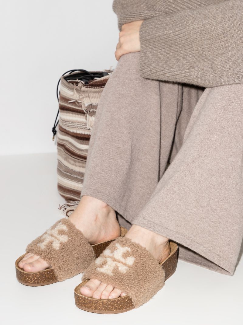 Brown Double T Flatform Slides
