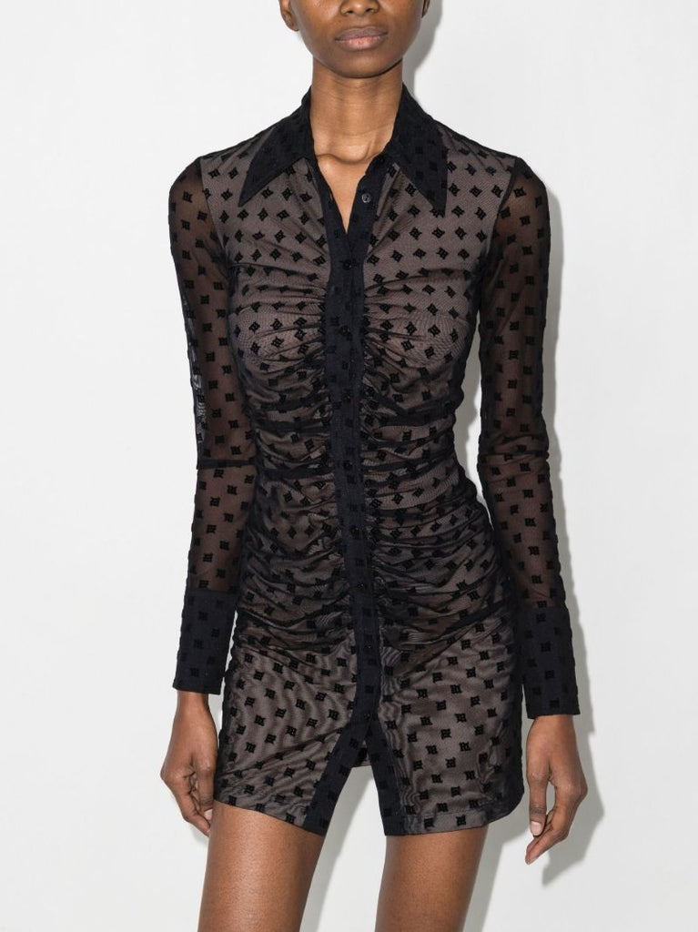 Monogram Mesh Mini Shirt Dress