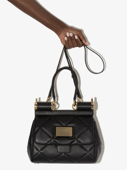 Black Ã¢â_x0082_¬Ë_x009c_90s Sicily Medium Quilted Leather Tote Bag