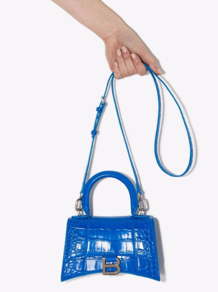 Blue Hourglass Xs Mock Croc Leather Top Handle Bag