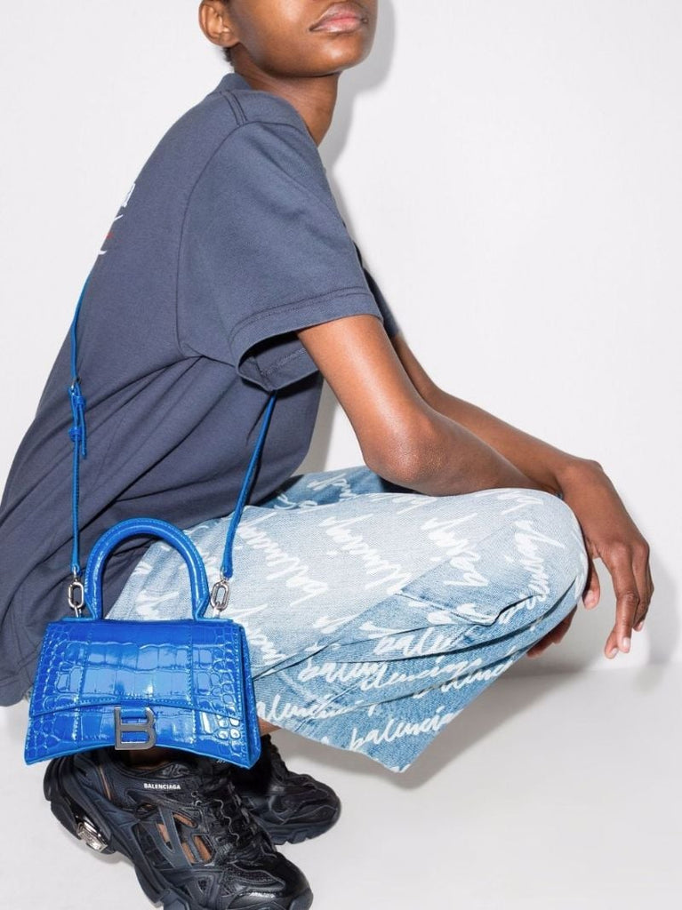 Blue Hourglass Xs Mock Croc Leather Top Handle Bag