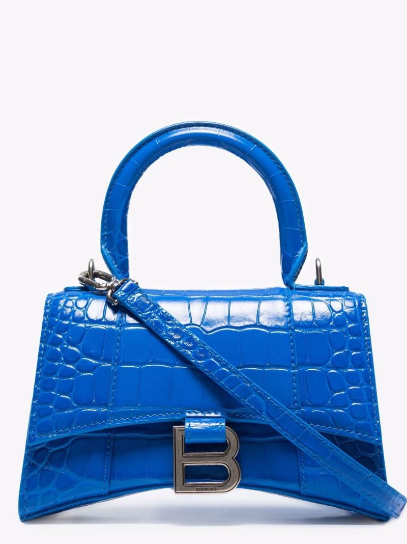 Blue Hourglass Xs Mock Croc Leather Top Handle Bag