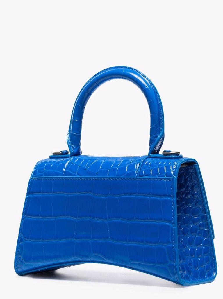Blue Hourglass Xs Mock Croc Leather Top Handle Bag