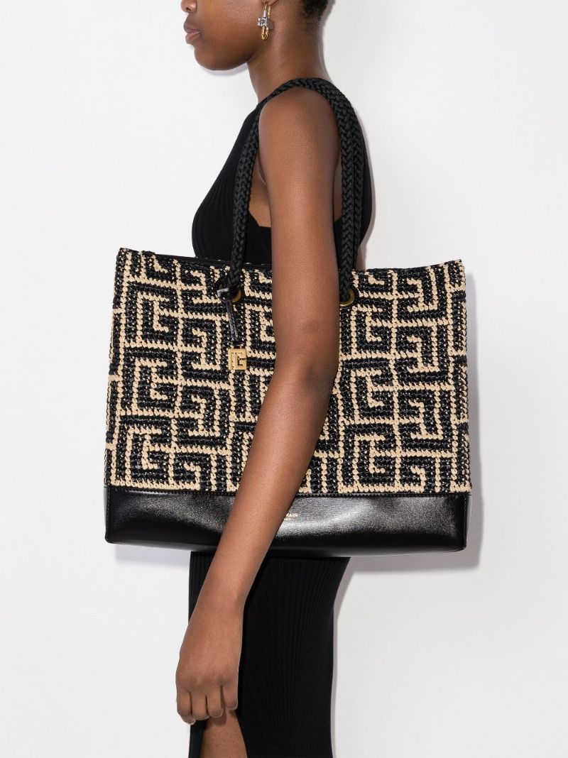 Black Folded Shopping Raffia Tote Bag