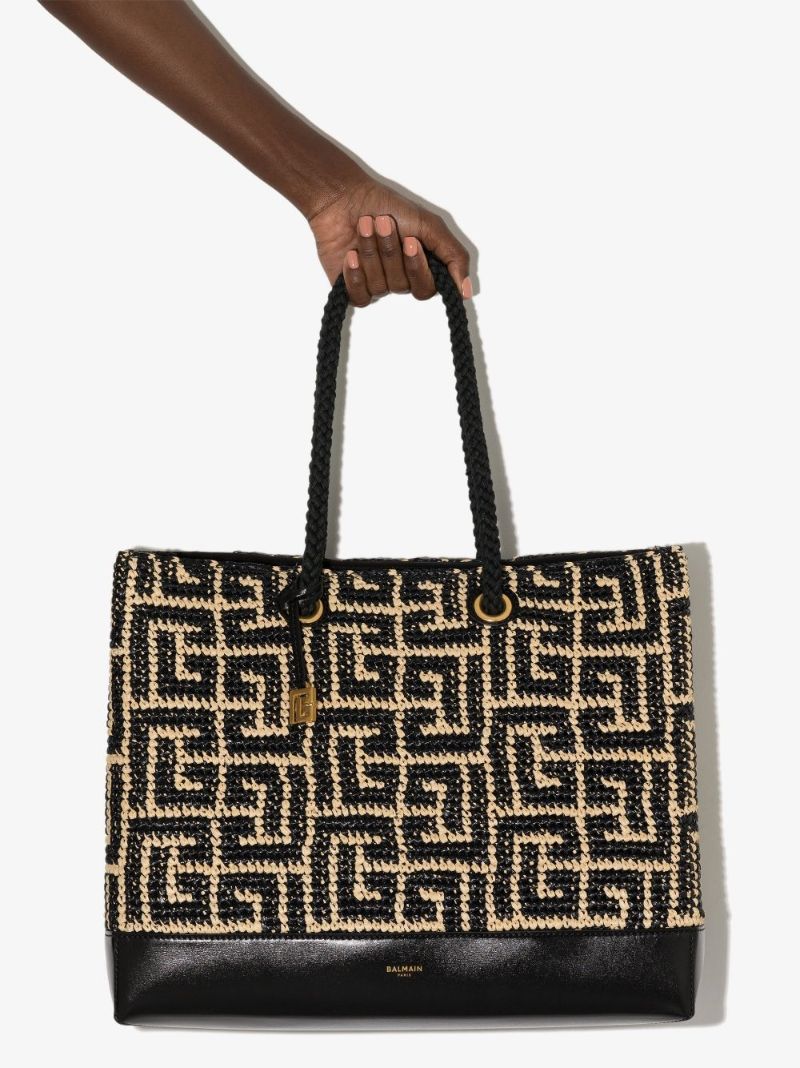 Black Folded Shopping Raffia Tote Bag