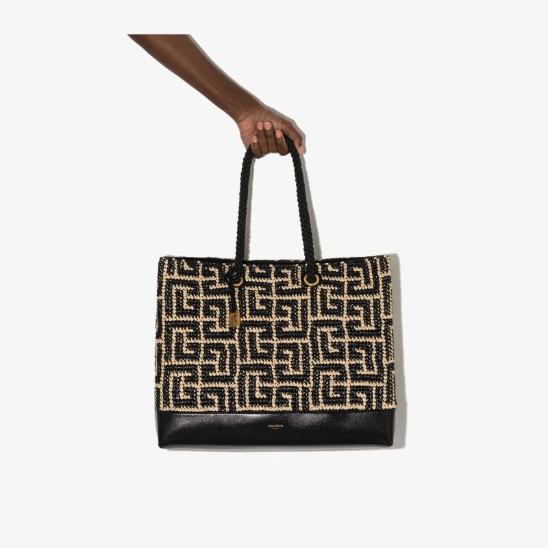 Black Folded Shopping Raffia Tote Bag