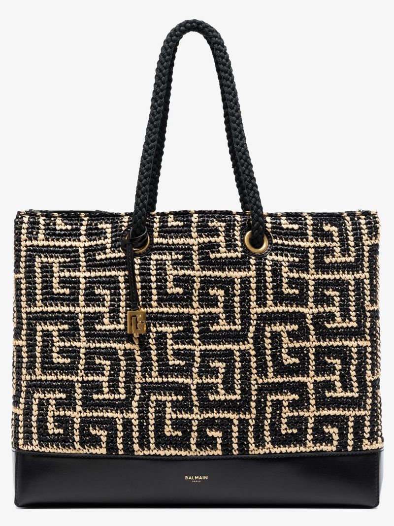 Black Folded Shopping Raffia Tote Bag