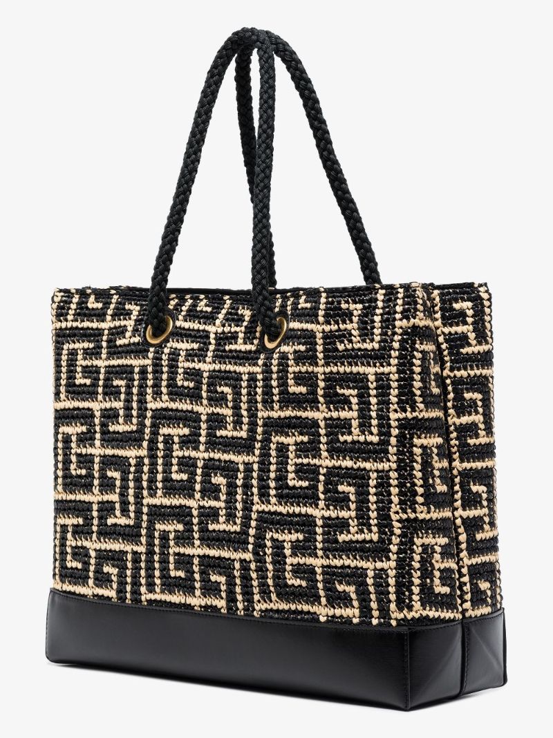 Black Folded Shopping Raffia Tote Bag
