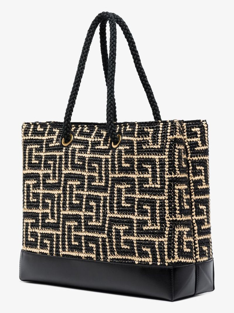 Black Folded Shopping Raffia Tote Bag