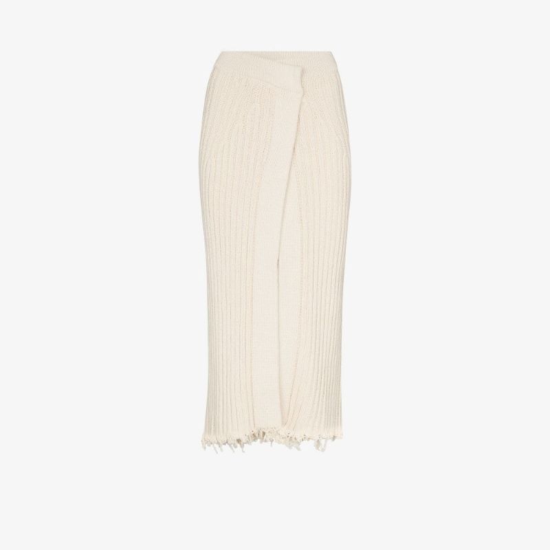 Raw Edge Ribbed Wrap Midi Skirt
