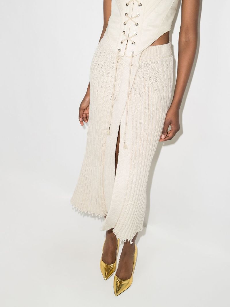 Raw Edge Ribbed Wrap Midi Skirt