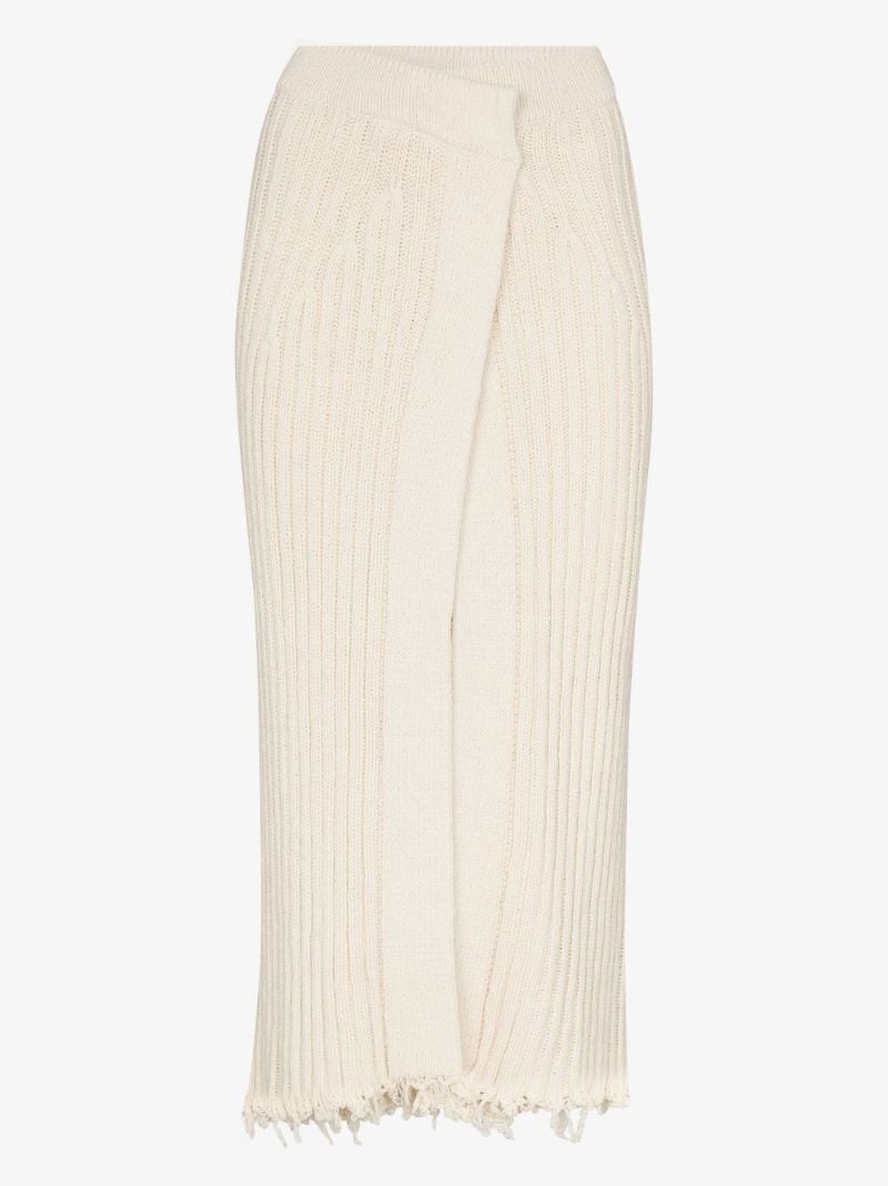 Raw Edge Ribbed Wrap Midi Skirt