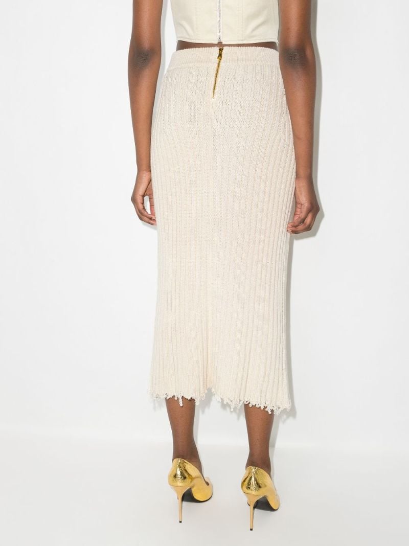 Raw Edge Ribbed Wrap Midi Skirt