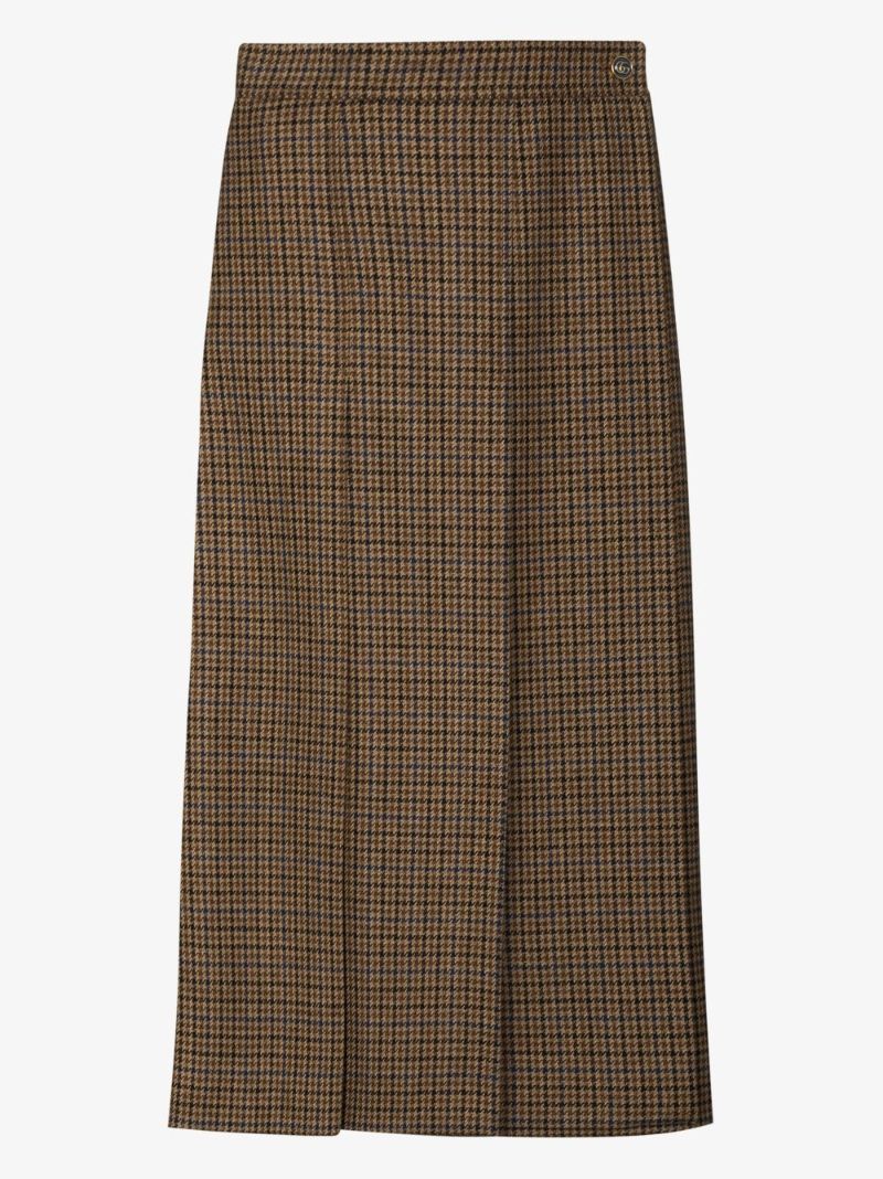 Houndstooth Pleated Tweed Skirt