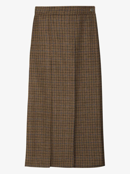 Houndstooth Pleated Tweed Skirt