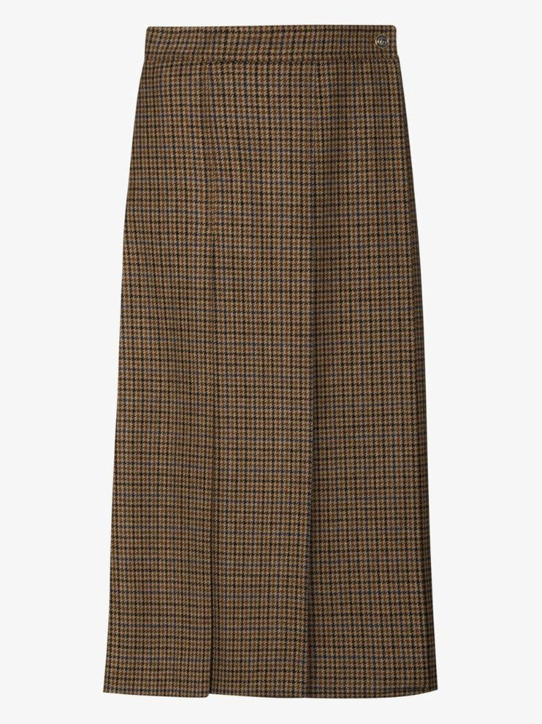 Houndstooth Pleated Tweed Skirt