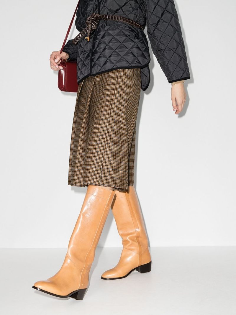 Houndstooth Pleated Tweed Skirt
