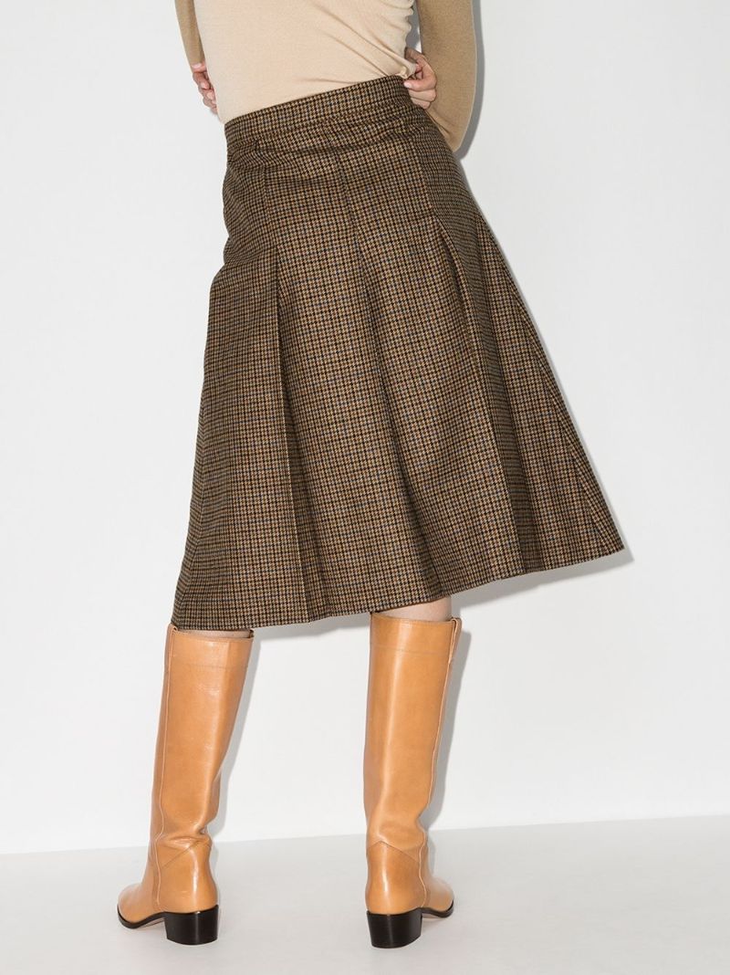 Houndstooth Pleated Tweed Skirt