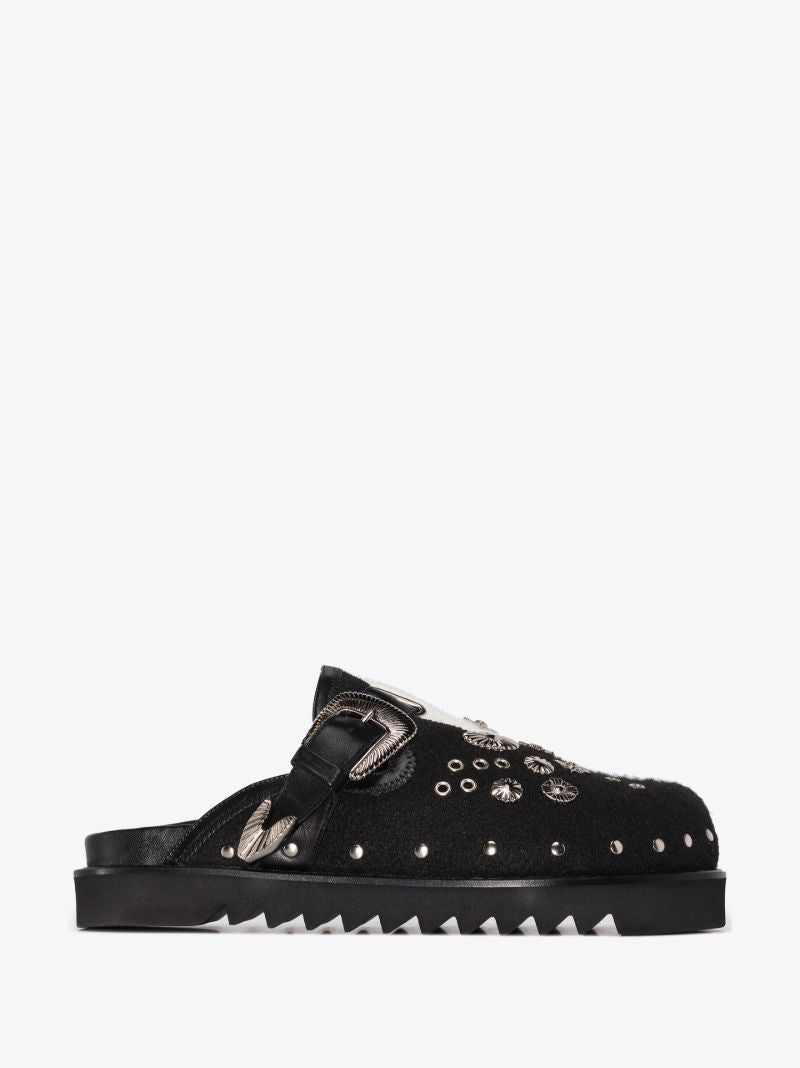 Black Yin Yang Studded Mules