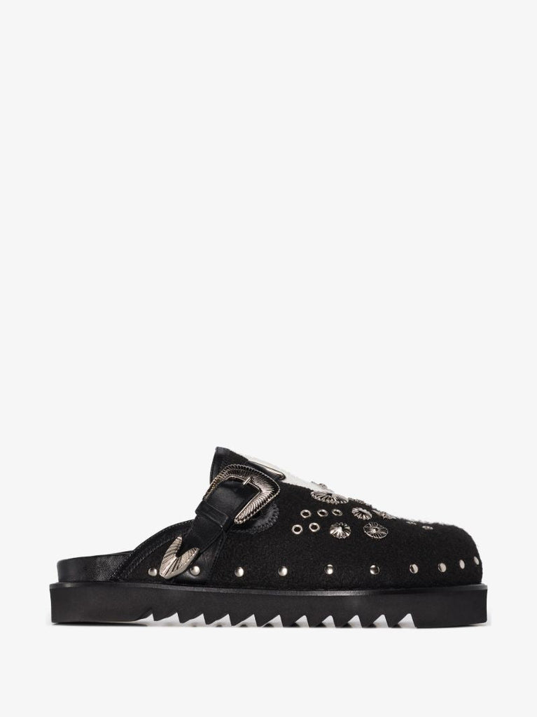 Black Yin Yang Studded Mules