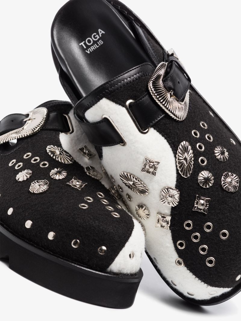 Black Yin Yang Studded Mules