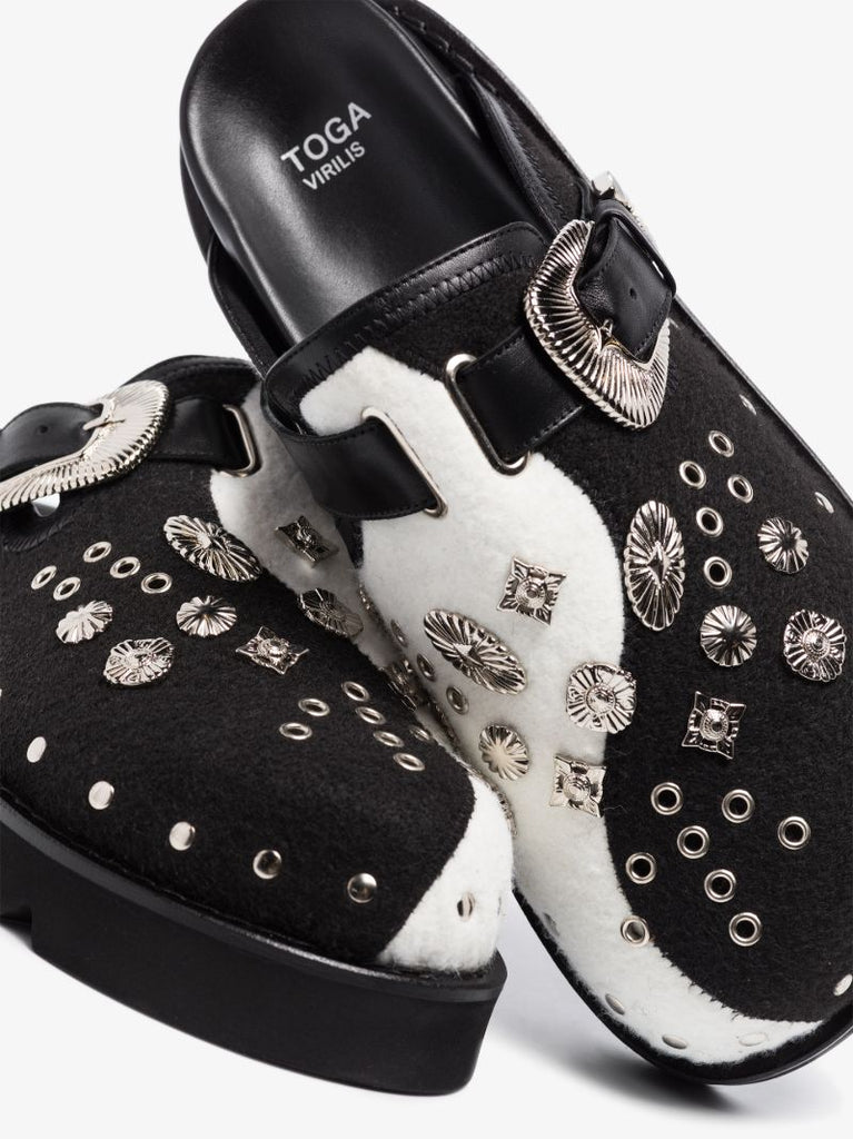 Black Yin Yang Studded Mules