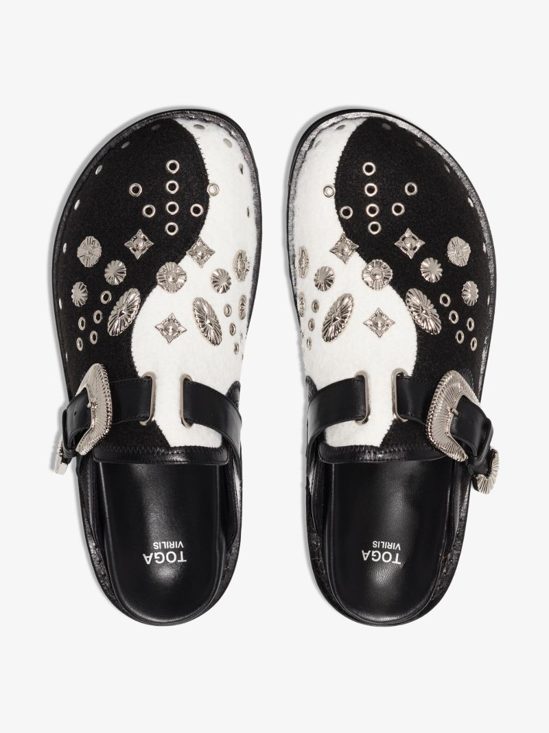 Black Yin Yang Studded Mules