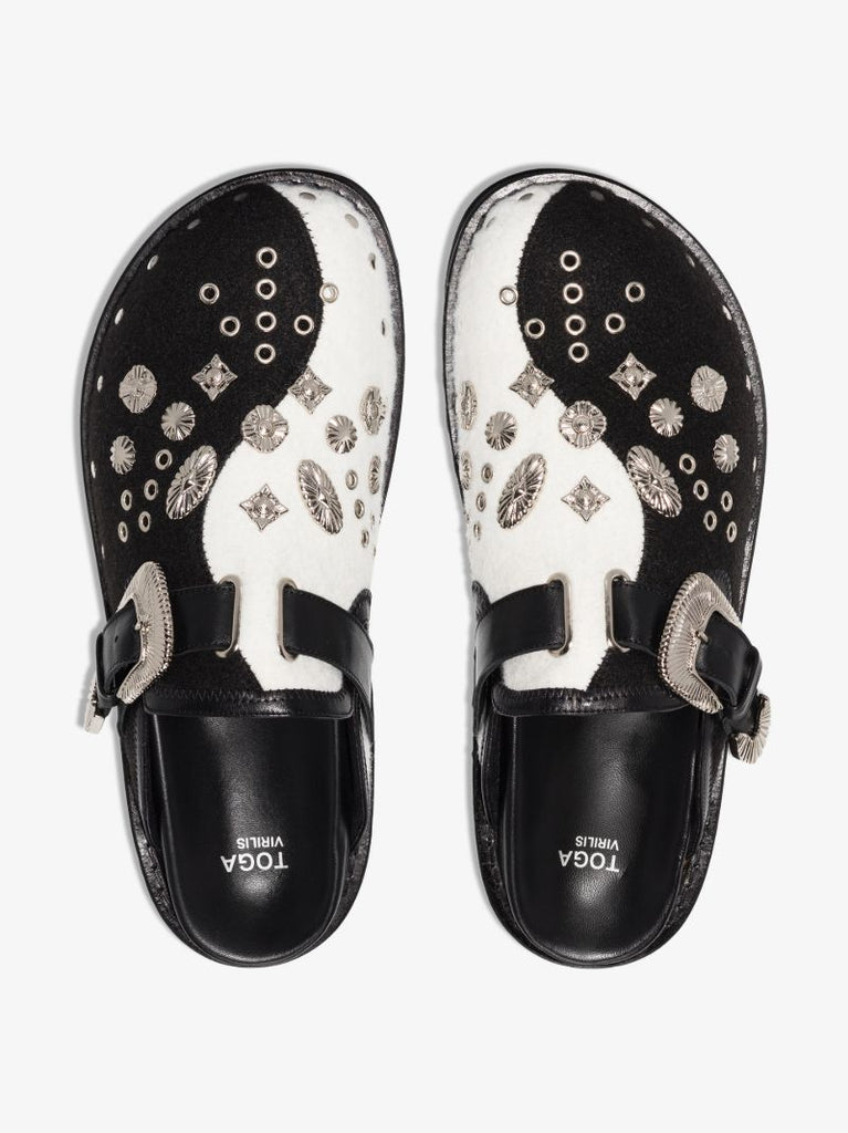 Black Yin Yang Studded Mules
