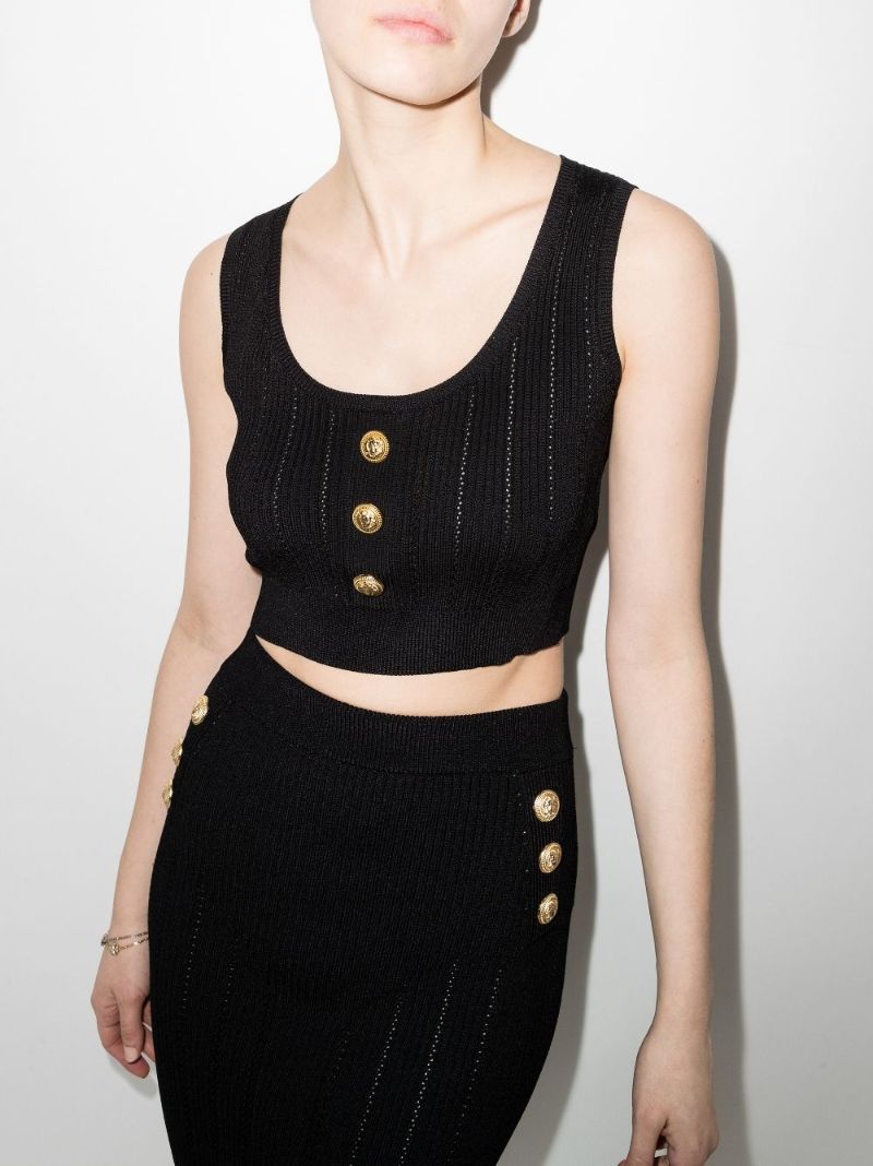 Buttoned Ribbed Crop Top