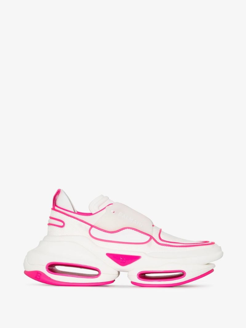 White and Pink B-bold Chunky Leather Sneakers